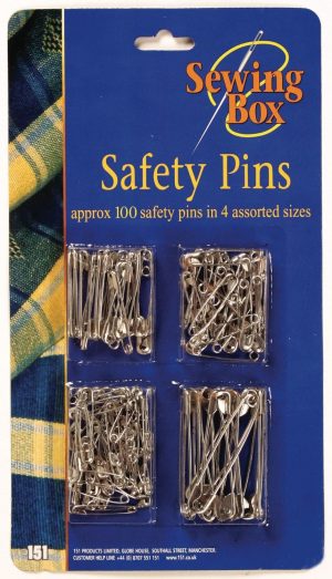 100 ASSORTED SAFETY PINS SMALL MEDIUM LARGE CHROME SILVER METAL 1636 AR022
