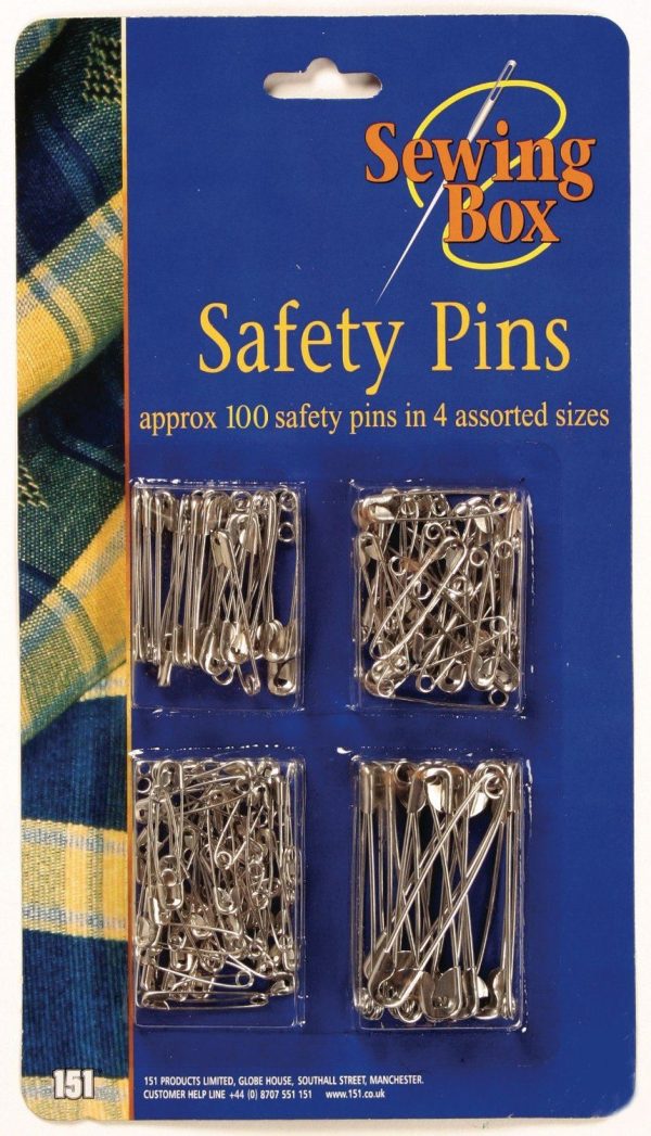 100 ASSORTED SAFETY PINS SMALL MEDIUM LARGE CHROME SILVER METAL 1636 AR022