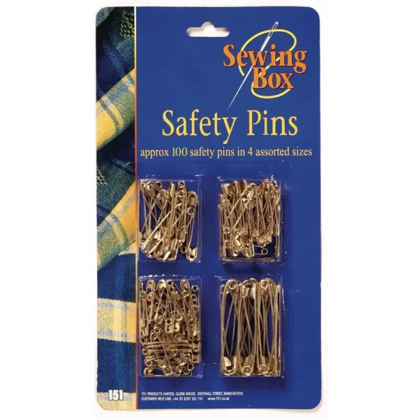 SEWING BOX - SAFETY PINS - PACK OF 100 - GOLD