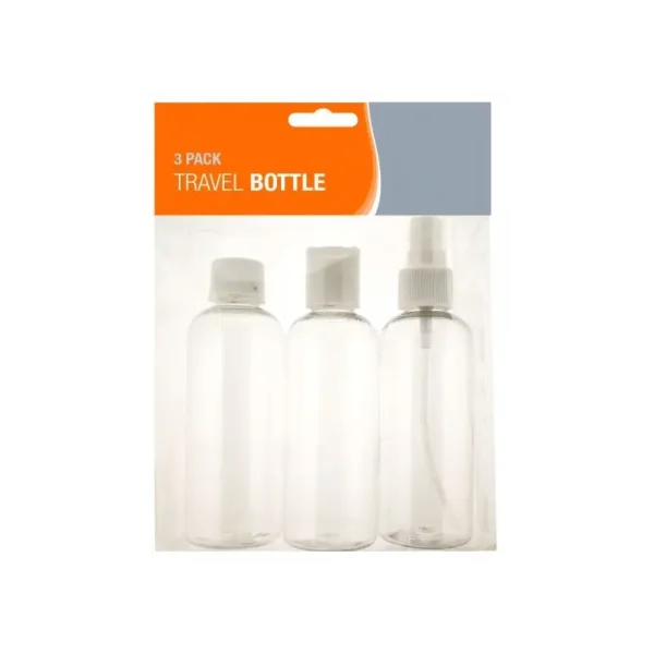 3 PLASTIC TRANSPARENT CLEAR TRAVEL BOTTLES 100ML