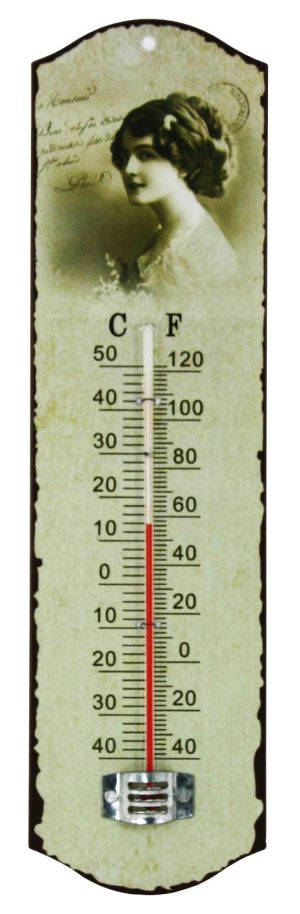 VINTAGE METAL THERMOMETER NOSTALGIC LADY