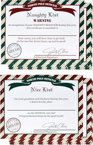 XMAS EVE BEHAVIOUR CERTIFICATE FROM SANTA NAUGHTY OR NICE WITH STICKERS 20 X 30