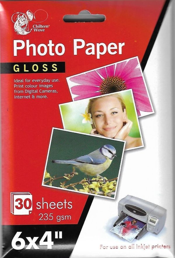 CHILTERN WOVE GLOSSY PRINTER PHOTO PAPER 6 X 4 PACK OF 30