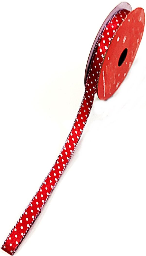 RED RIBBON WITH SILVER POLKA DOTS CHRISTMAS WEDDING DECORATION