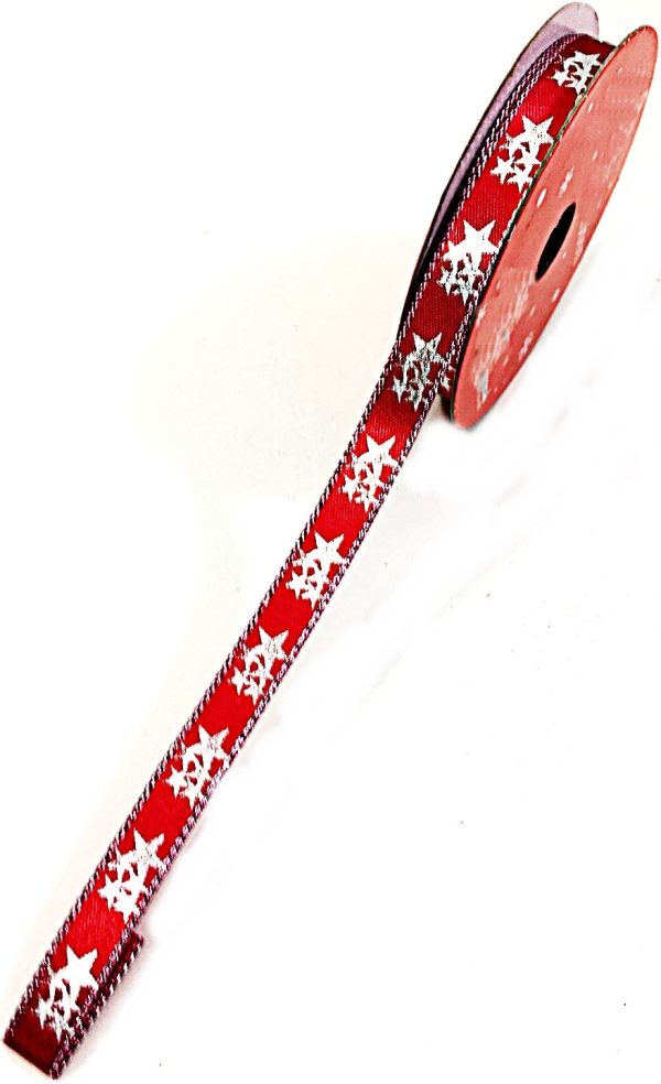 RED RIBBON WITH SILVER STARS CHRISTMAS WEDDING DECORATION