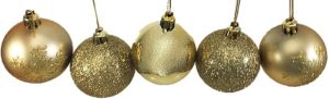 SET OF 5 GOLD BAUBLES IN TUBE CHRISTMAS DECORATION