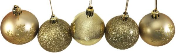 SET OF 5 GOLD BAUBLES IN TUBE CHRISTMAS DECORATION