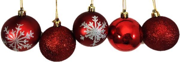 SET OF 5 RED BAUBLES IN TUBE CHRISTMAS DECORATION