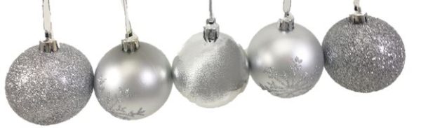 SET OF 5 SILVER BAUBLES IN TUBE CHRISTMAS DECORATION