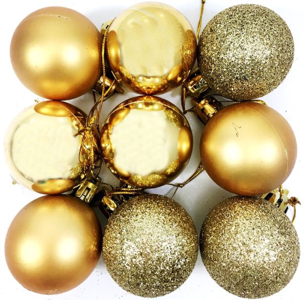 SET OF 9 LUXURY CHRISTMAS TREE BAUBLES GOLD TRADITIONAL COLOURS