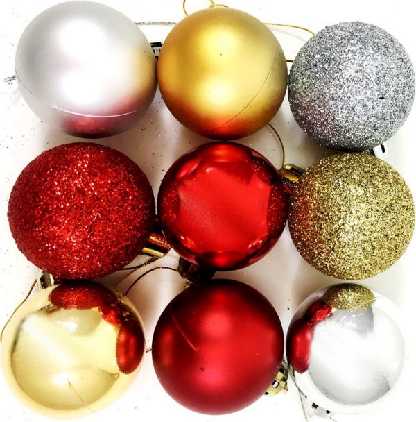 SET OF 9 LUXURY CHRISTMAS TREE BAUBLES MIX TRADITIONAL COLOURS