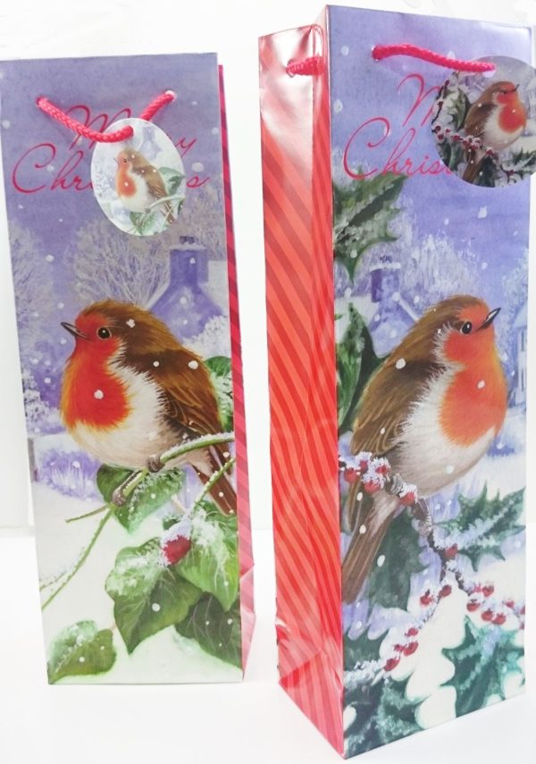 BOTTLE GIFT BAG CHRISTMAS ROBIN