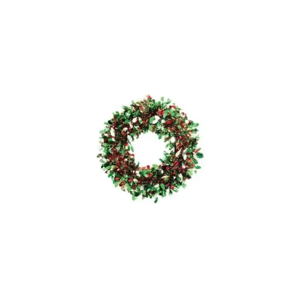 CHRISTMAS TINSEL WREATH HOLLY BERRY 11'' RED GREEN GOLD