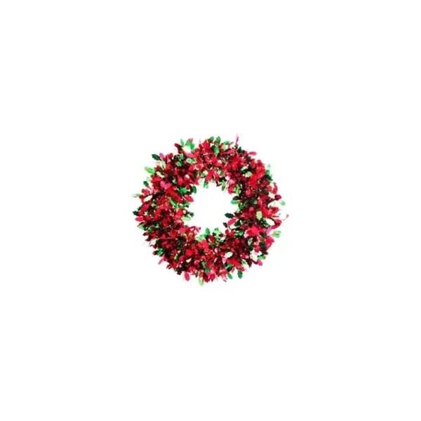 CHRISTMAS TINSEL WREATH HOLLY BERRY 11'' RED GREEN