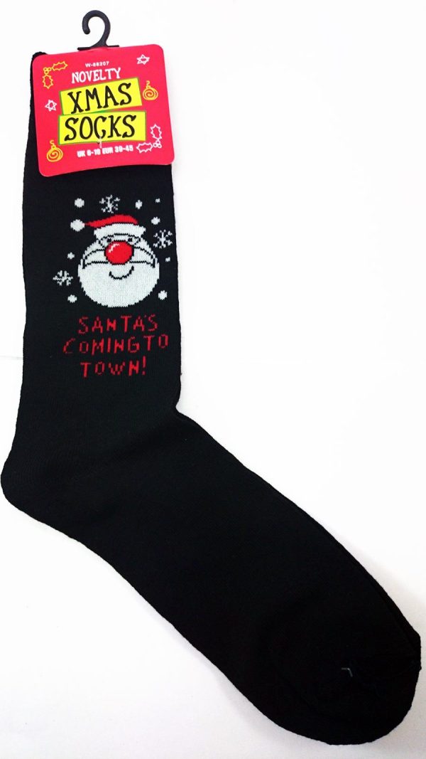 1 PAIR MENS NOVELTY SANTA'S COMING TO TOWN 6T201 UK 39-45 EUR BLACK