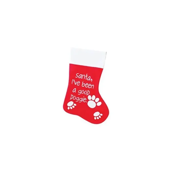 CHRISTMAS / XMAS DOG RED WHITE STOCKING WITH MESSAGE - I HAVE BEEN A GOOD DOGGIE WITH PAWS 9550