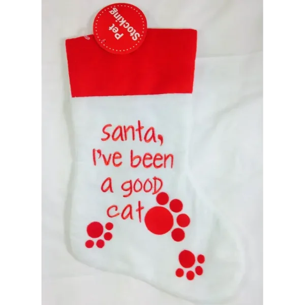 CAT RED WHITE STOCKING WITH MESSAGE I 'HAVE BEEN A GOOD CAT ! WITH PAWS 9550C