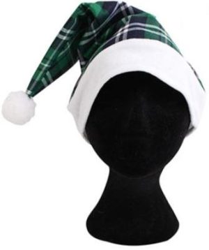 CHRISTMAS GREEN TARTAN SANTA HAT