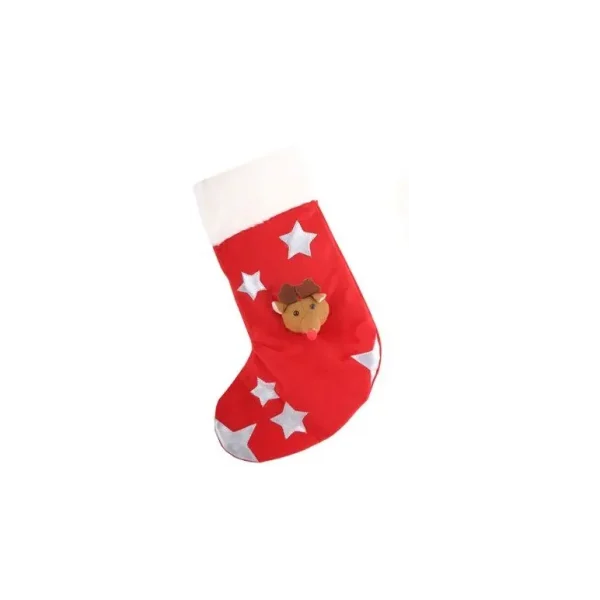 DELUXE NOVELTY 3D VELVET CHRISTMAS STOCKING - REINDEER / RUDOLPH FACE WITH STAR