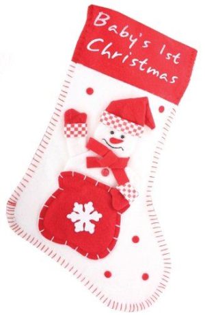 BABYS 1ST FIRST CHRISTMAS / XMAS SANTA STOCKING 40CM X 26CM WITH SNOWMAN