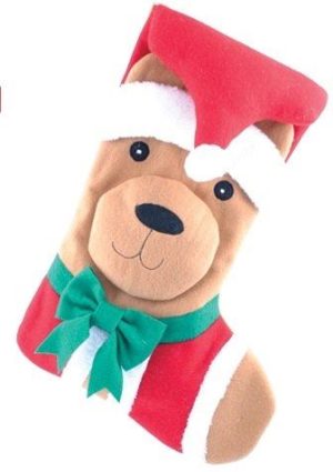 DELUXE 3D CHRISTMAS / XMAS LARGE CUDDLY BROWN DOG STOCKING WITH WEARING SANTA?