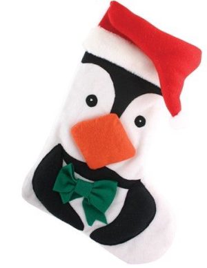 LARGE CUDDLY PENGUIN STOCKING WITH SANTA HAT