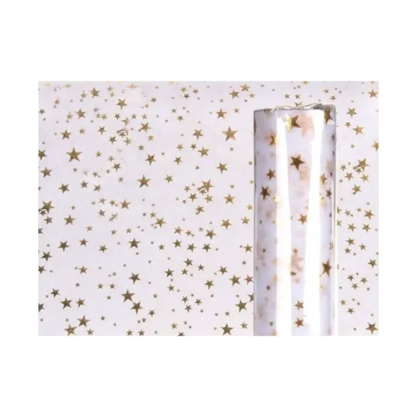 WHITE DECO FABRIC WITH GOLD STAR 5M