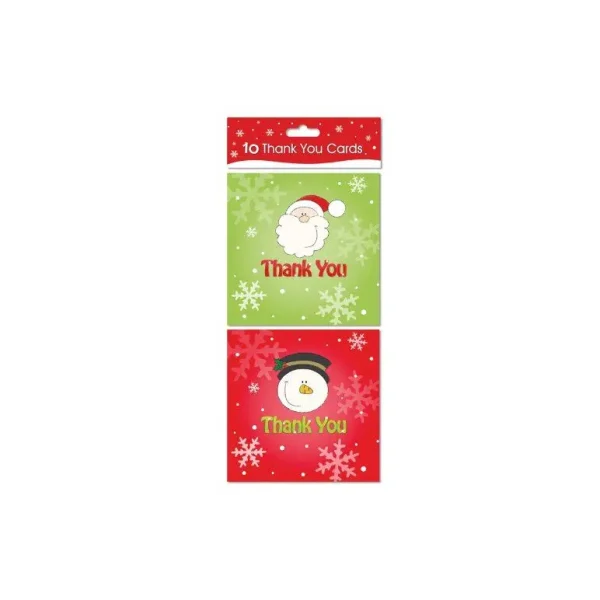 CHRISTMAS THANK YOU CARDS WITH ENVELOPES PACK OF 10 SANTA SNOWMAN DESIGNS