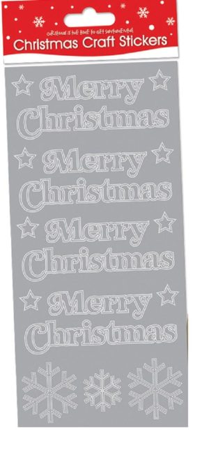 5 X SHEETS MERRY CHRISTMAS XMAS CRAFT STICKERS SILVER OR GOLD CARD MAKING STARS (SILVER)