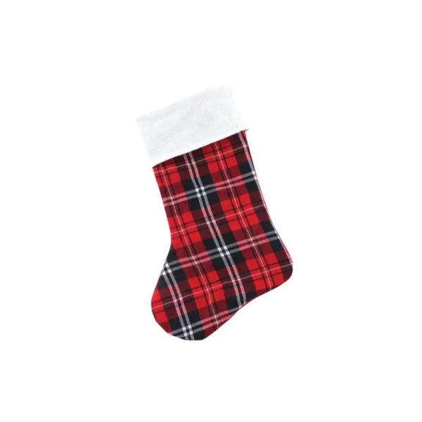 FANCY CHRISTMAS / XMAS TARTAN STOCKING - RED BLACK WHITE DESIGN