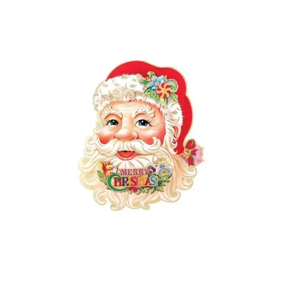 CHRISTMAS 3D GLITTER DECORATION PAPER XMAS ORNAMENTS SANTA CLAUS DOUBLE SIDE MERRY CHRISTMAS