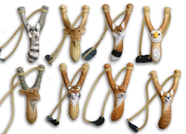 ASSORTED DESIGN TRADITIONAL WOODEN ANIMAL SLINGSHOT CATAPULT