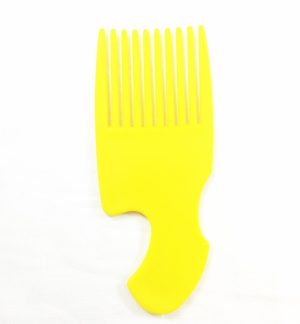 DELUX PLASTIC AFRO COMB AFRICAN DETANGLER WIDE TEETH HAIR BRUSH PIK - YELLOW D SHAPE