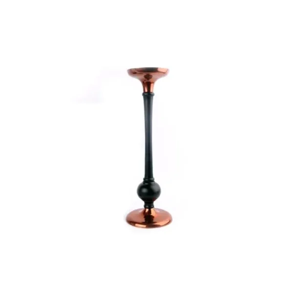 BLACK COPPER PILLAR CANDLE HOLDER 37CM