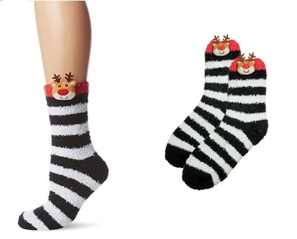 LADIES BLACK WHITE REINDEER XMAS SOCKS