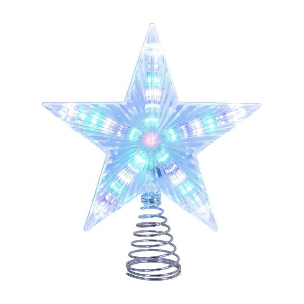 BATTERY OPERATED MULTI-COLOURED LED FLASHING STAR TREE TOPPER LIGHT 24CM