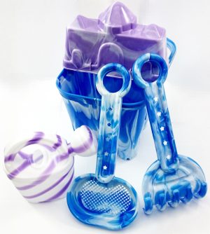 5PCS MEDIUM MARBLE BUCKET AND SPADE SET - ASSORTED COLOUR