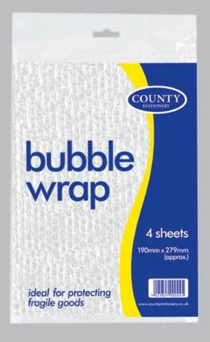 COUNTY BUBBLE WRAP SHEETS 19 CM X 28 CM SMALL PACK OF 4