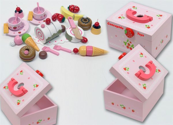 25PCS PINK WOODEN TEA PARTY SET KIT BOX