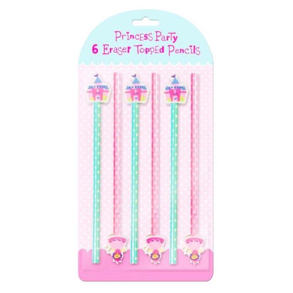 6 PRINCESS PENCILS WITH ERASER TOPPERS