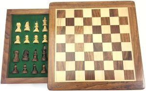 SQUARE WOODEN CHESS MAGNETIC IN BOX SINGLE PUSH DRAWER 5 INCH