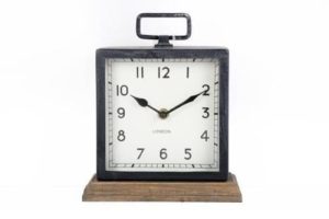 21CM CONTEMPORARY RUSTIC METAL WOOD SQUARE MANTEL MANTLE CLOCK