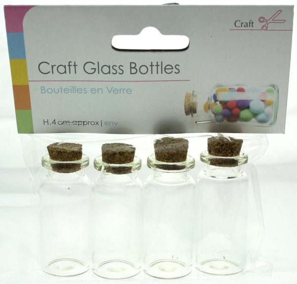 4 X 12.5ML MINIATURE CRAFT GLASS BOTTLES WITH CORK TOP