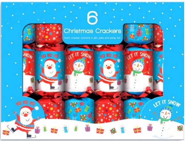 6 CHRISTMAS CRACKERS SANTA SNOWMAN DESIGN