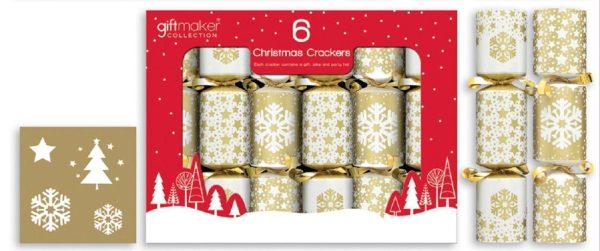 6 CHRISTMAS CRACKERS GOLD STAR SNOWFLAKE