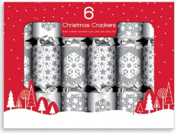 6 CHRISTMAS CRACKERS STAR SNOWFLAKE DESIGN