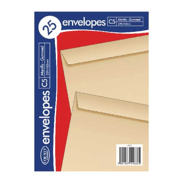 COUNTY MANILLA GUMMED ENVELOPES 80 GSM C5 PACK OF 25