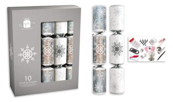 10 CHRISTMAS CRACKERS SILVER WHITE 14 INCH