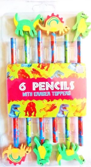 PACK OF 6 DINOSAUR PENCIL WITH ERASER TOPPER