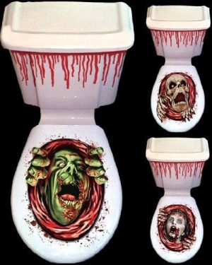 HALLOWEEN TOILET DECORATION - HORROR TOILET AND CISTERN SCENE SETTER ADD-ON PLASTIC DECORATION